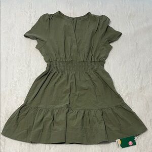 HALARA Olive Green Short Sleeve Smocked Waist Dress